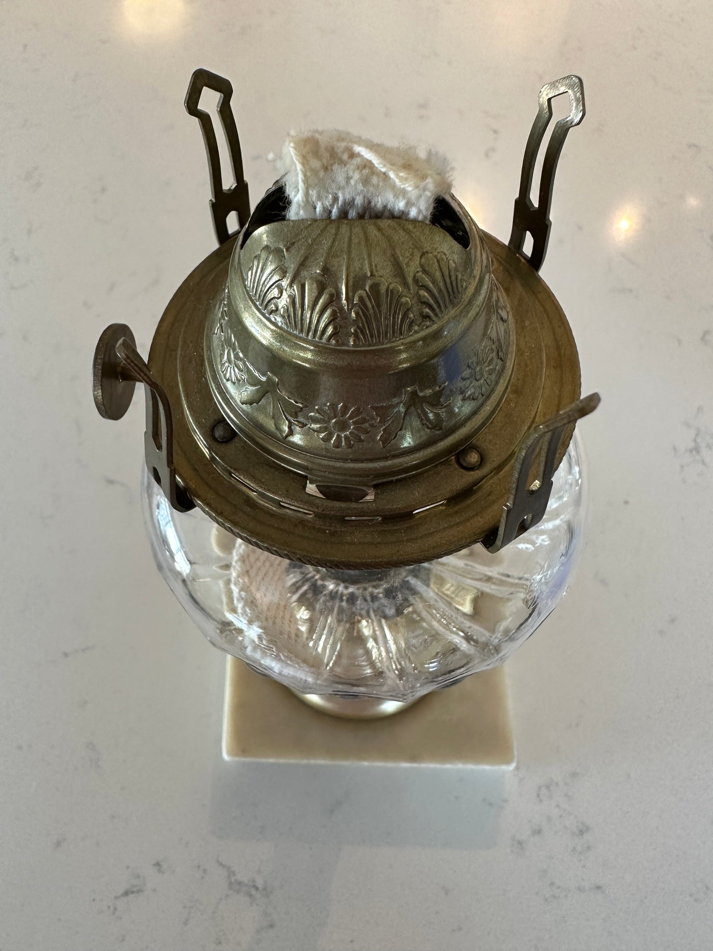 Atterbury Loop Patterned Glass Oil Lamp, Brass Stem and Marble Base