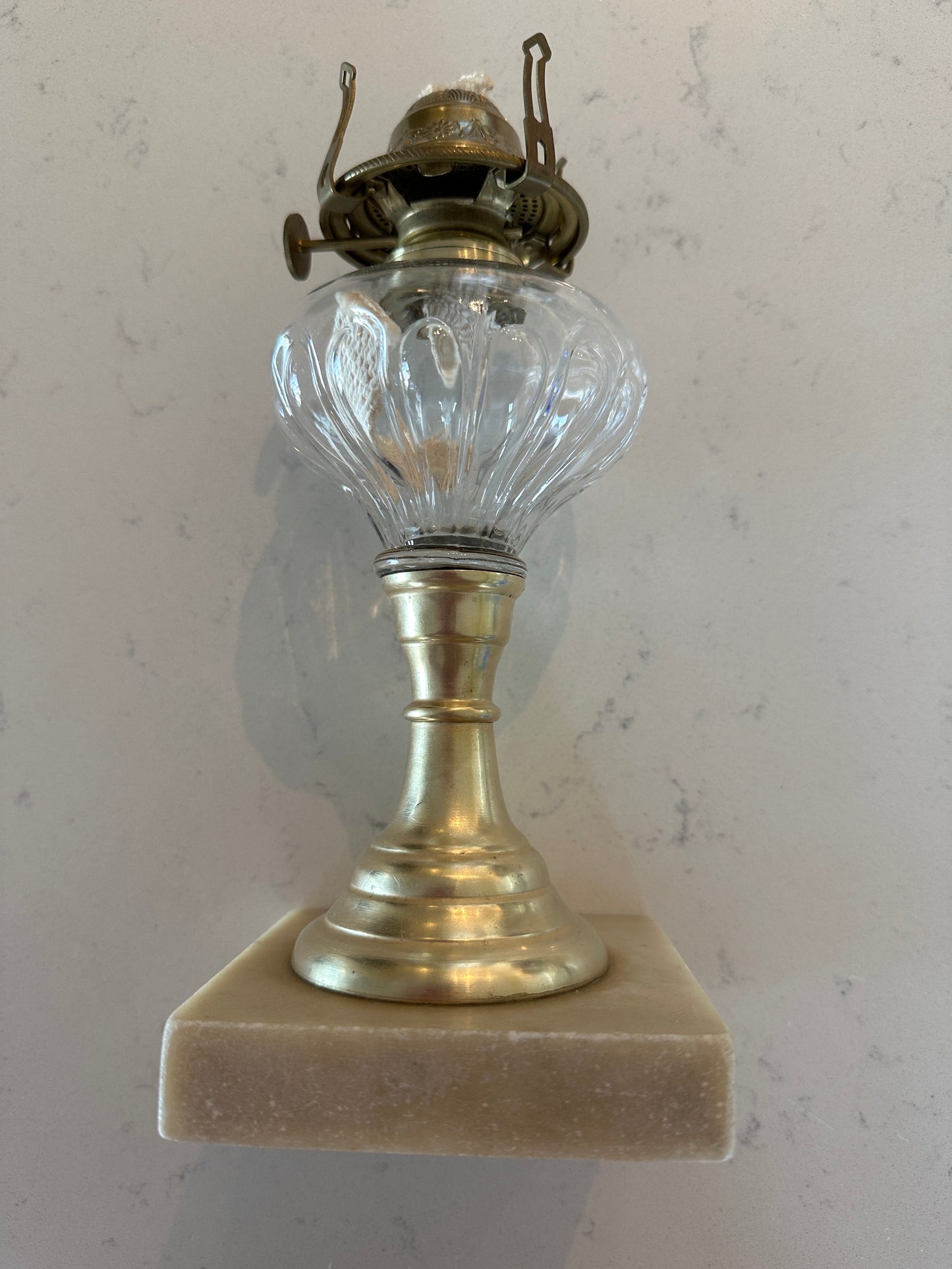 Atterbury Loop Patterned Glass Oil Lamp, Brass Stem and Marble Base