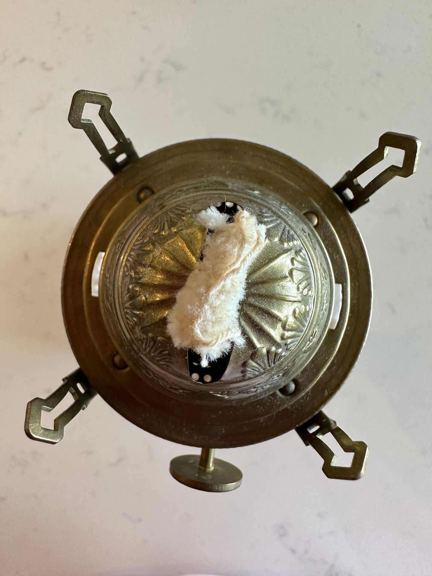 Atterbury Loop Patterned Glass Oil Lamp, Brass Stem and Marble Base