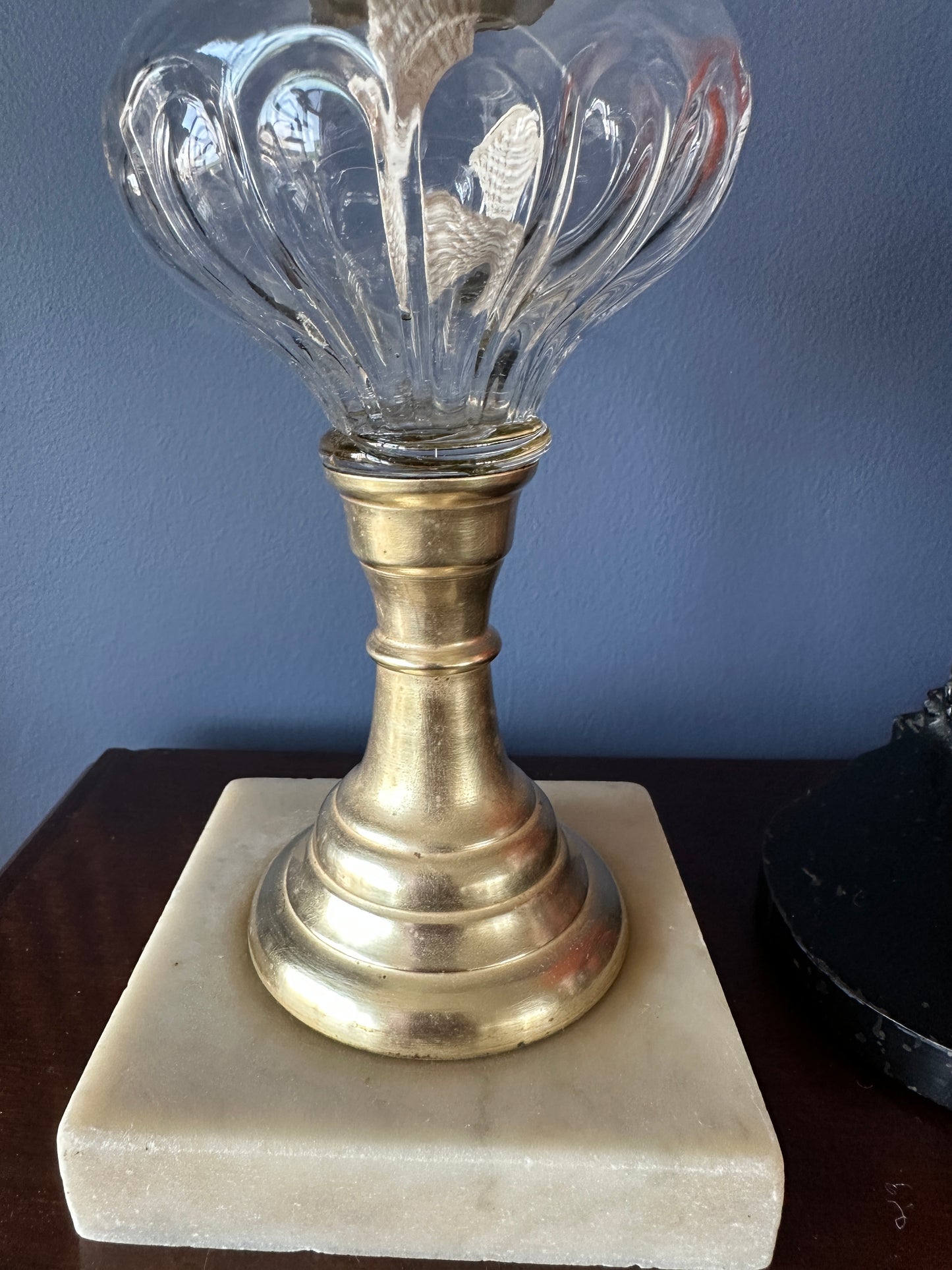 Atterbury Loop Patterned Glass Oil Lamp, Brass Stem and Marble Base