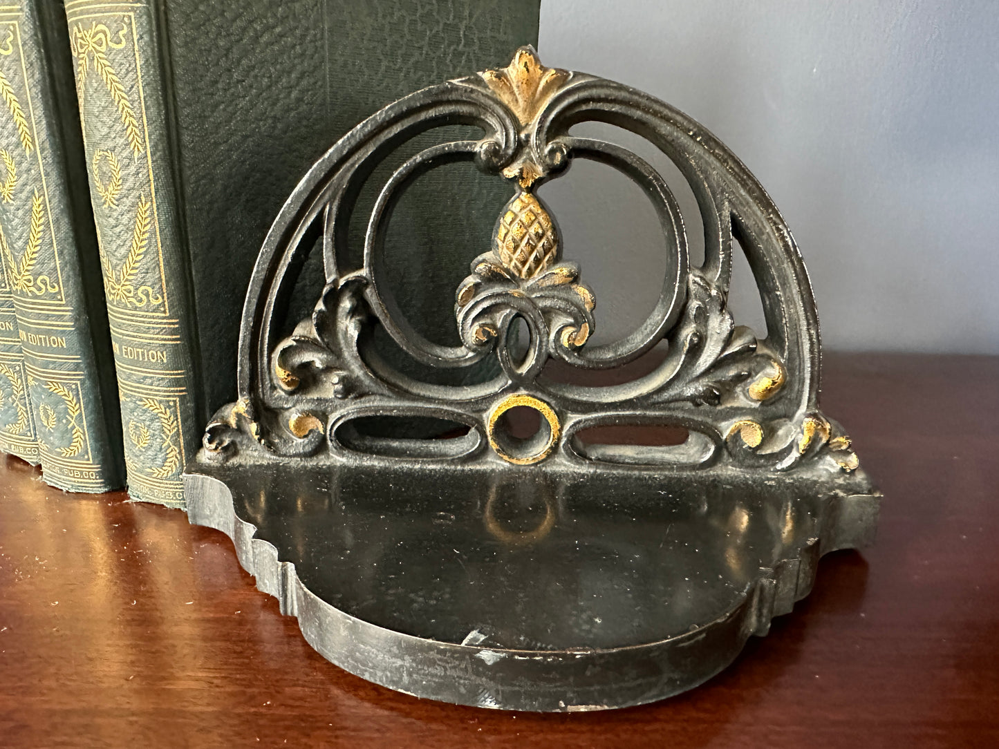 Bradley & Hubbard Bookends with Floral & Pineapple Motif