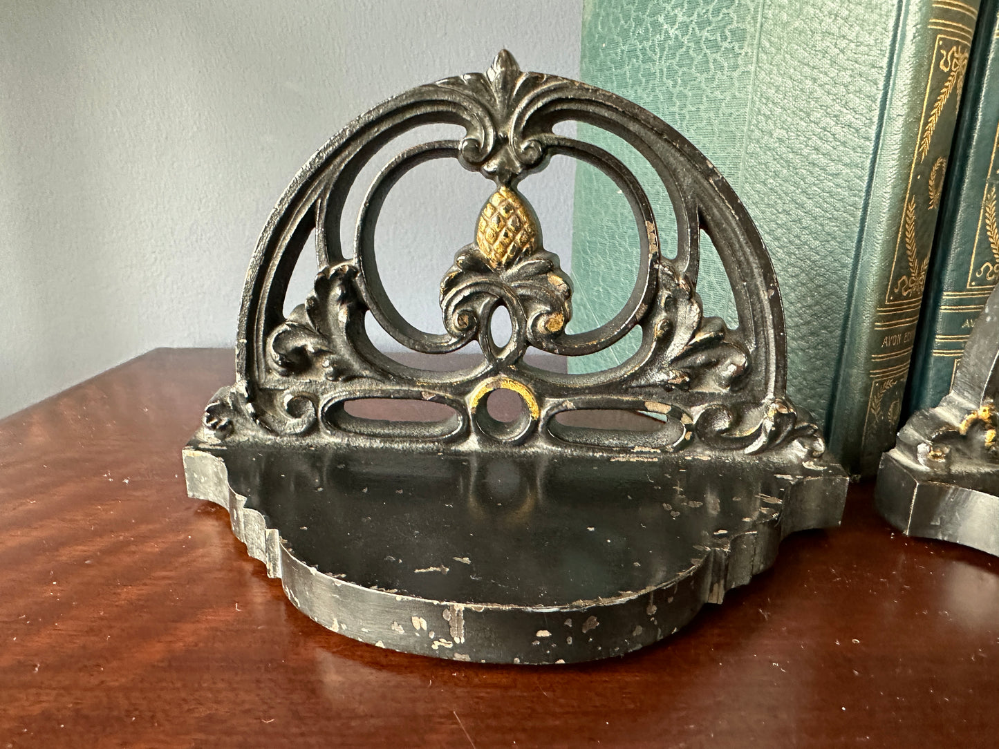 Bradley & Hubbard Bookends with Floral & Pineapple Motif