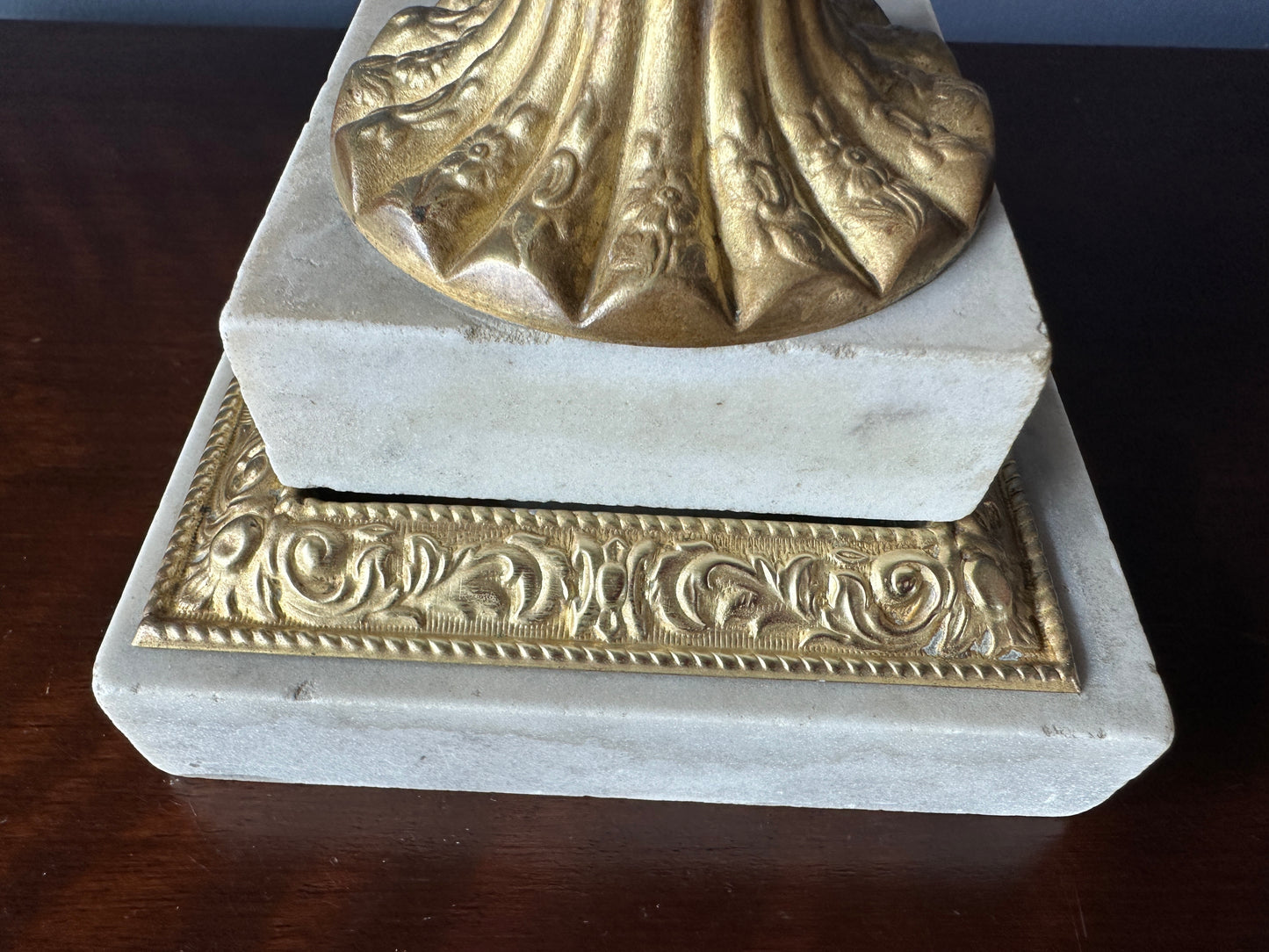 Cobalt Glass Pedestal Oil Lamp with Brass Stem and Marble Base