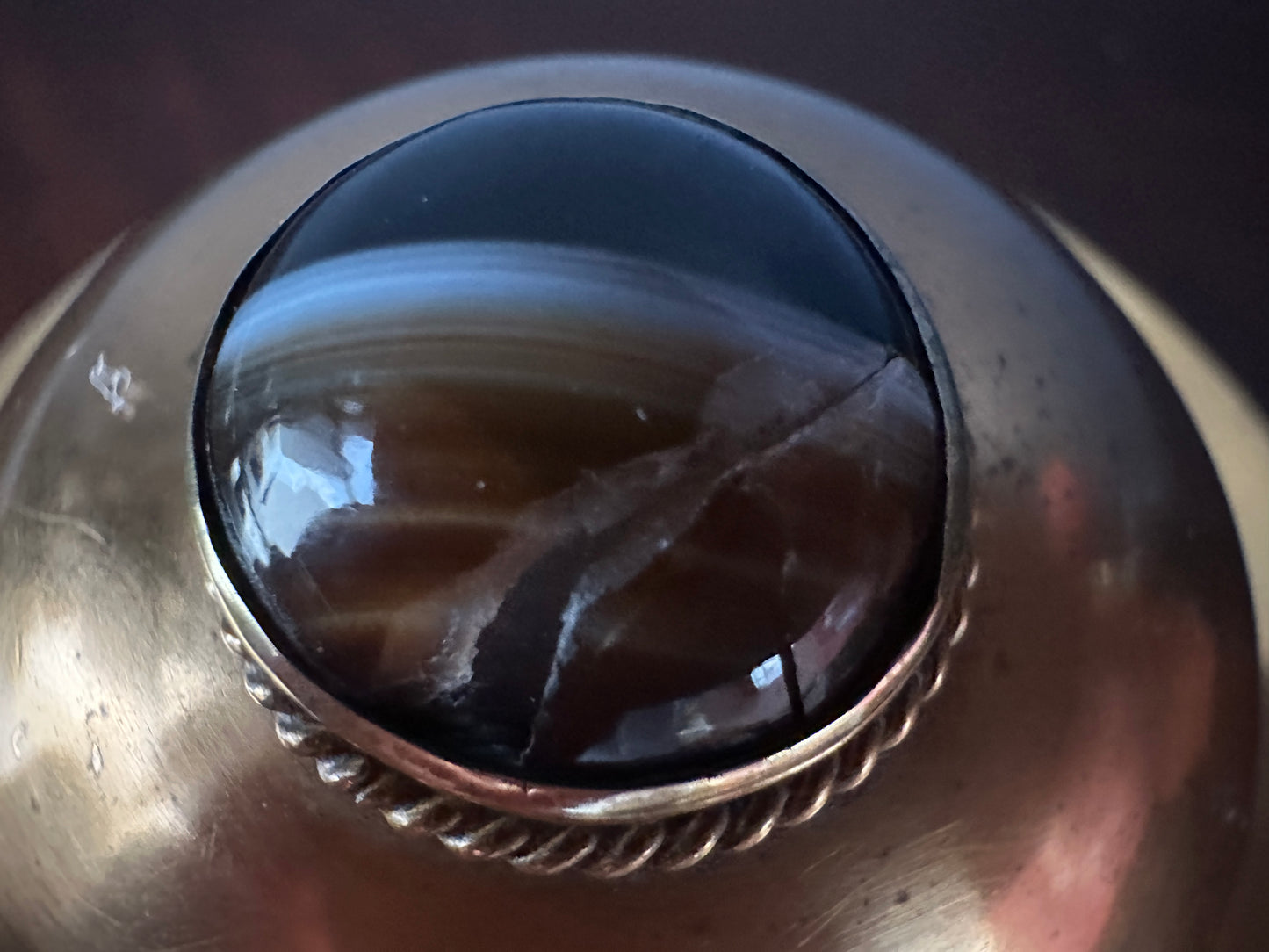 Brass & Agate Spherical Desk Inkwell