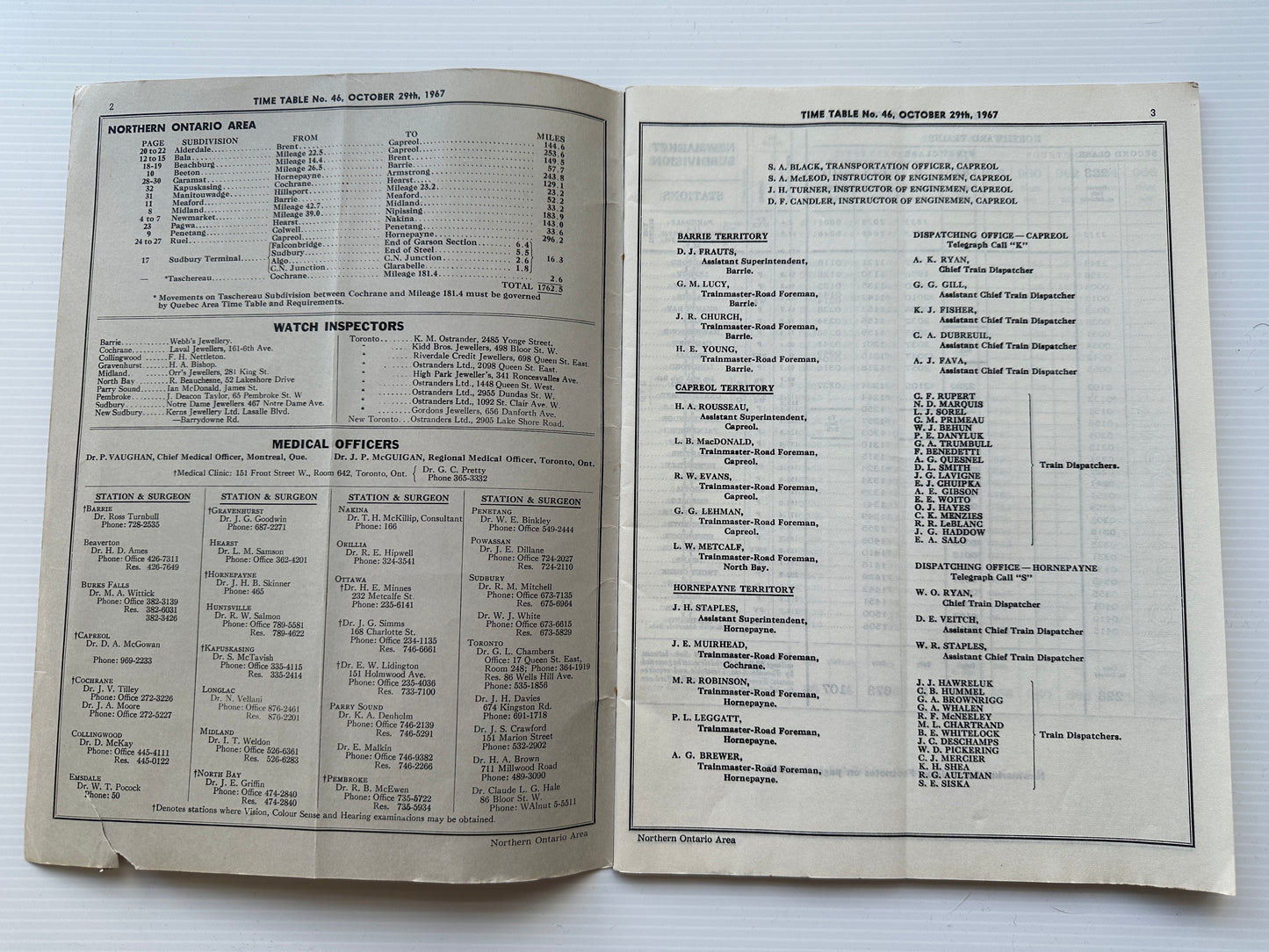Canadian National Railways (CNR) Employees' Operating Timetable - Great Lakes Region - Northern Ontario Area - October 1967, #46
