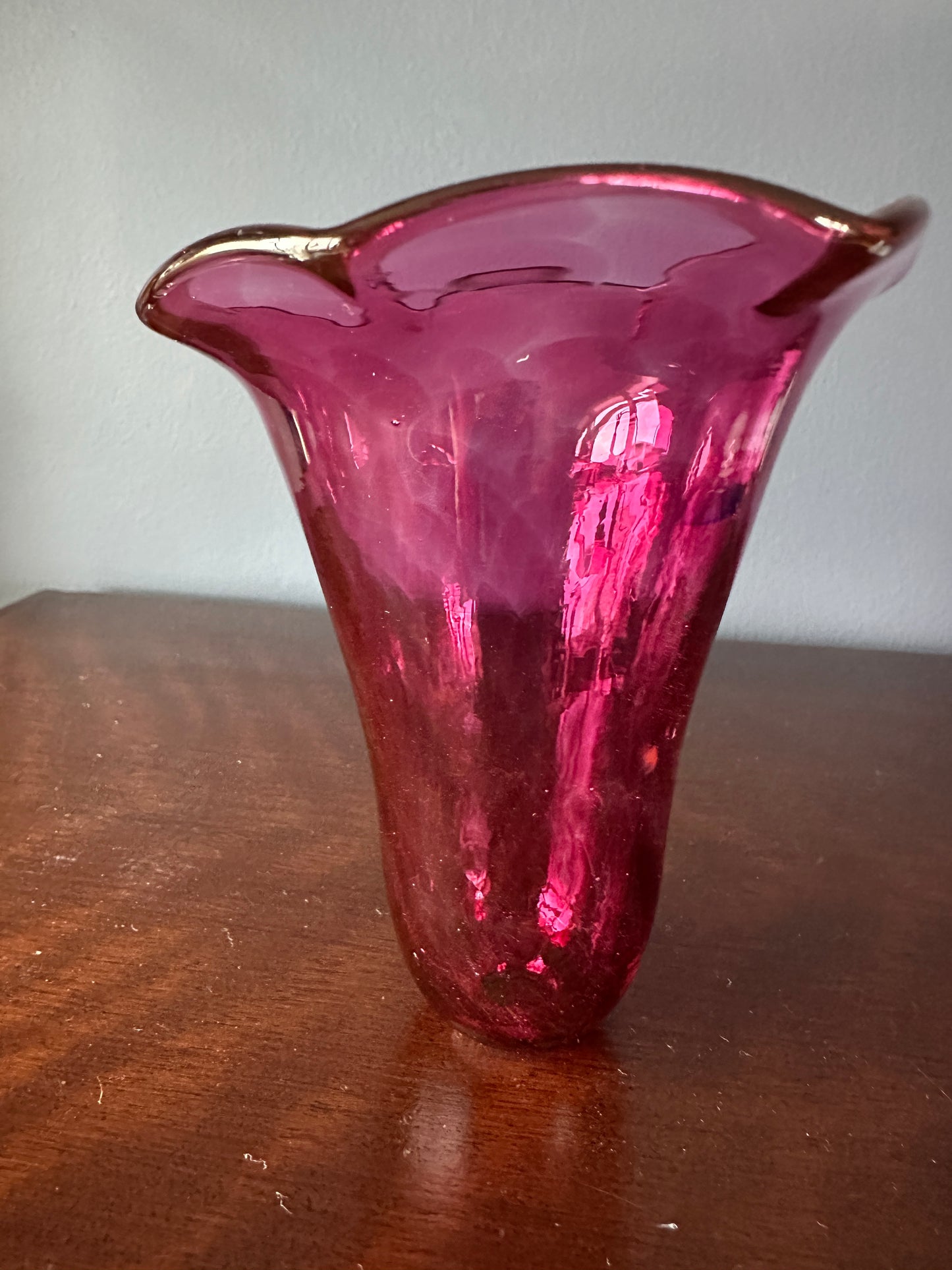 Hand Blown Cranberry Glass Oil Lantern Smoke Bell