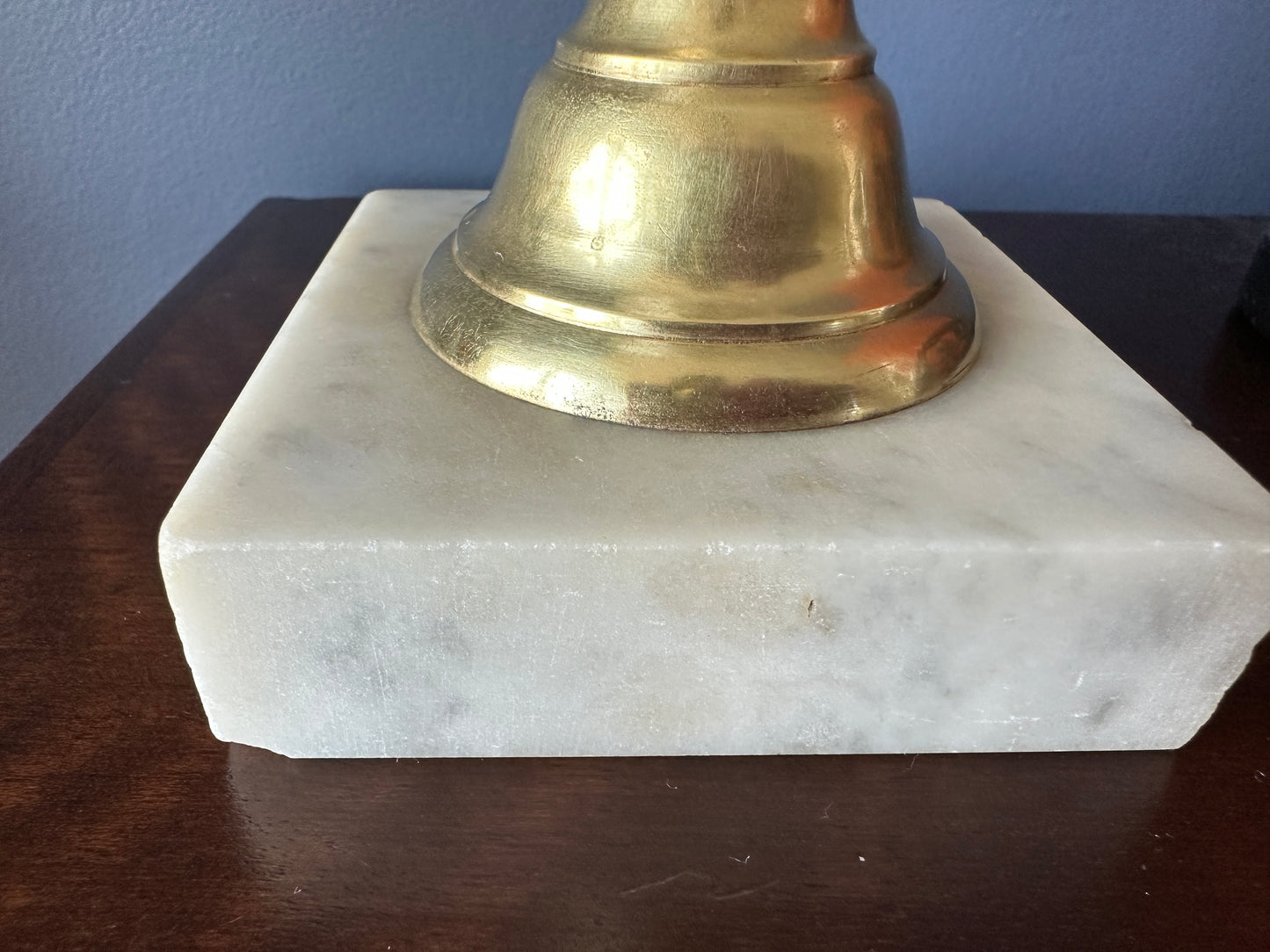 Glass Pedestal Oil Lamp with Brass Stem and Marble Base