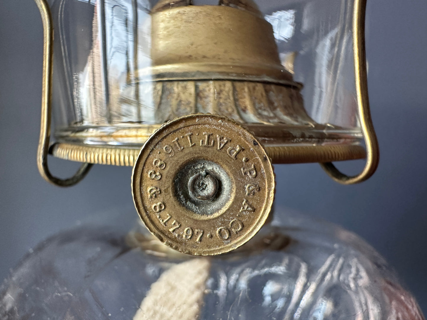 Glass Pedestal Oil Lamp with Brass Stem and Marble Base