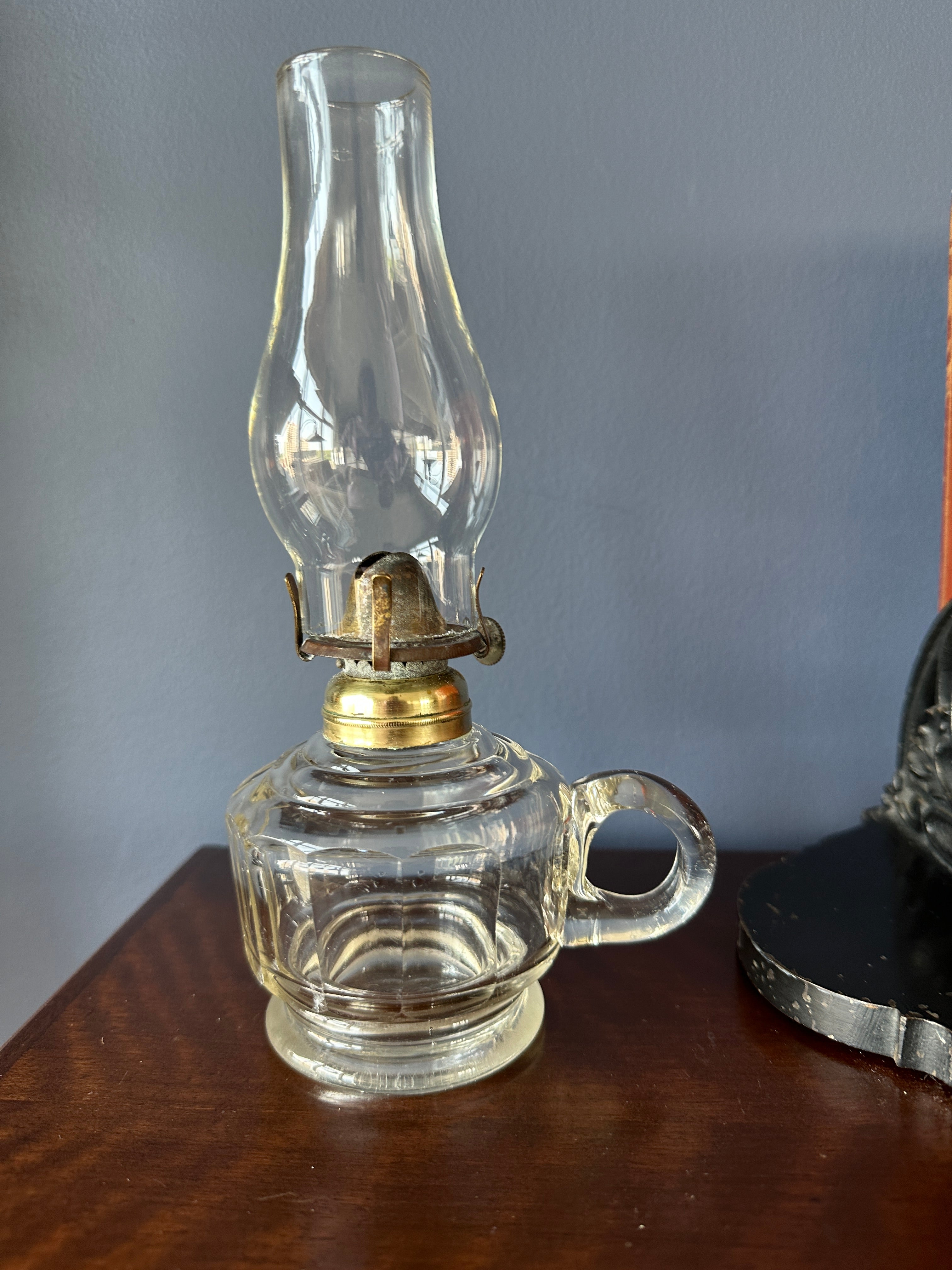 Glass Pedestal Oil Lamp with Brass Stem and Marble Base –  SummerhillCuriosities