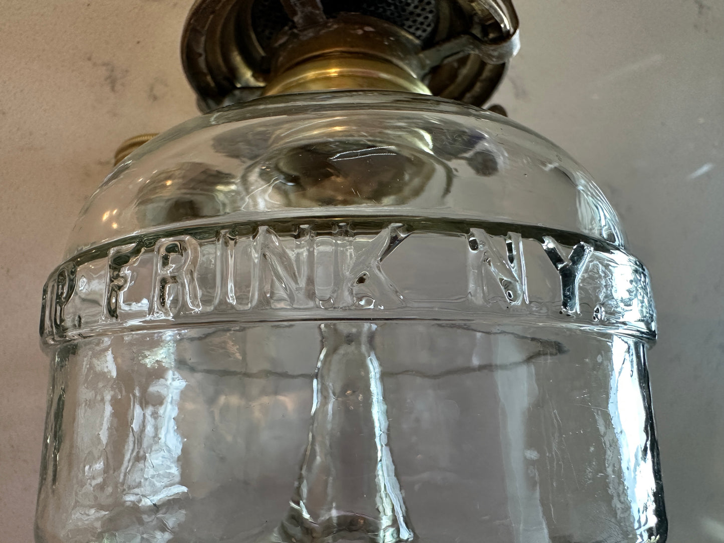 I.P. Frink NY Clear Glass Oil Fount for Library/Hanging Lamp
