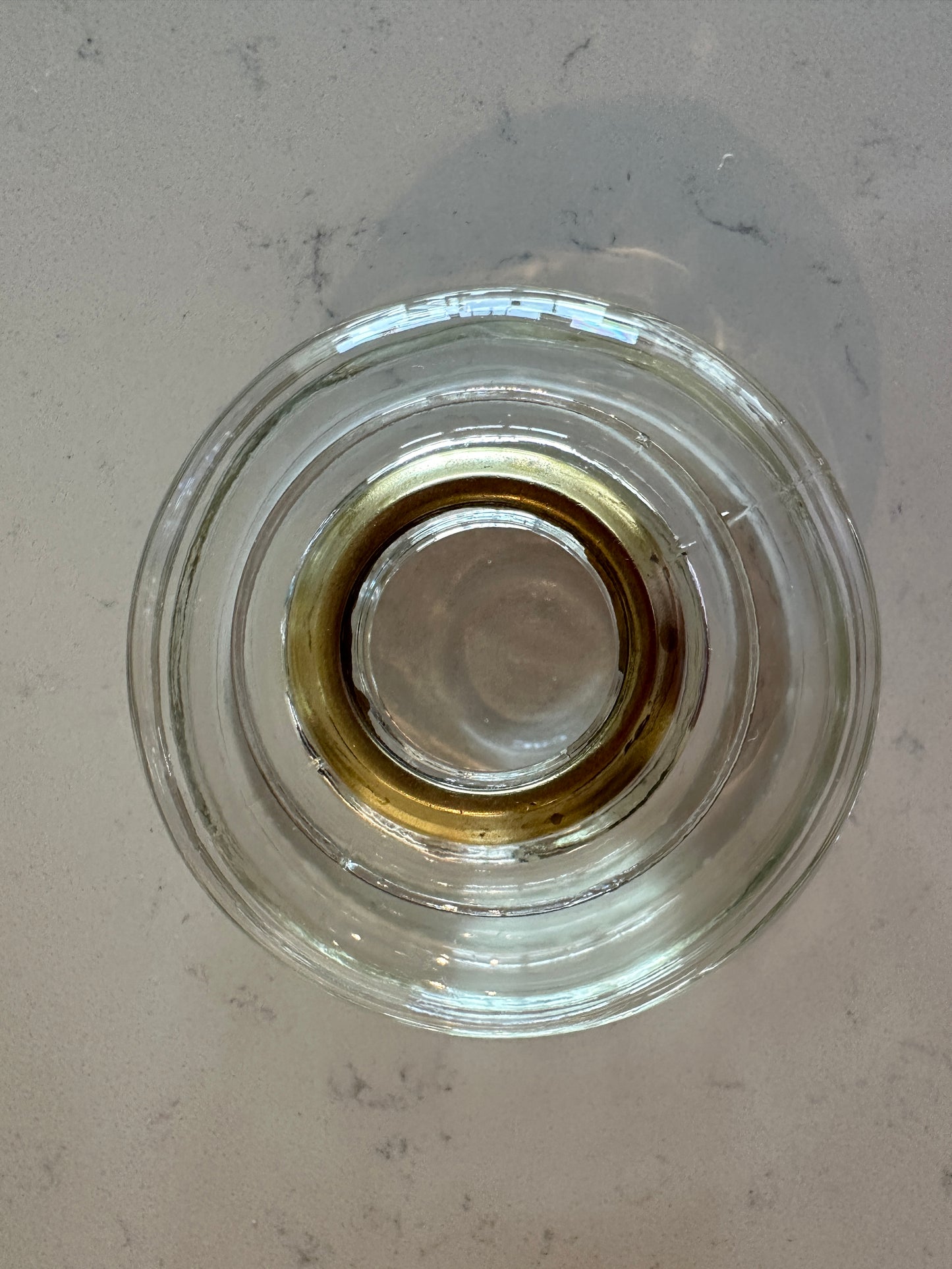 top view, antique clear glass oil lamp