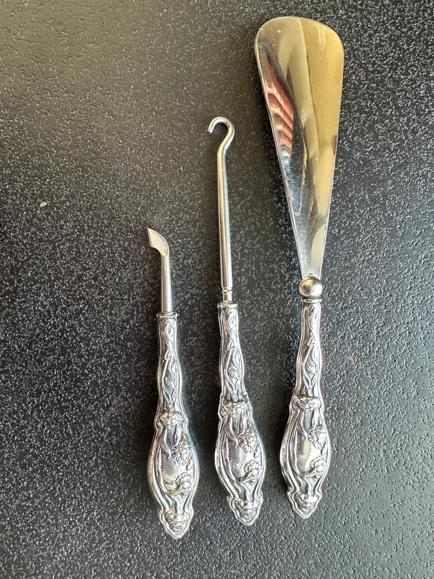 E & J Bass NY Sterling Handled Buttonhook and Vanity Items