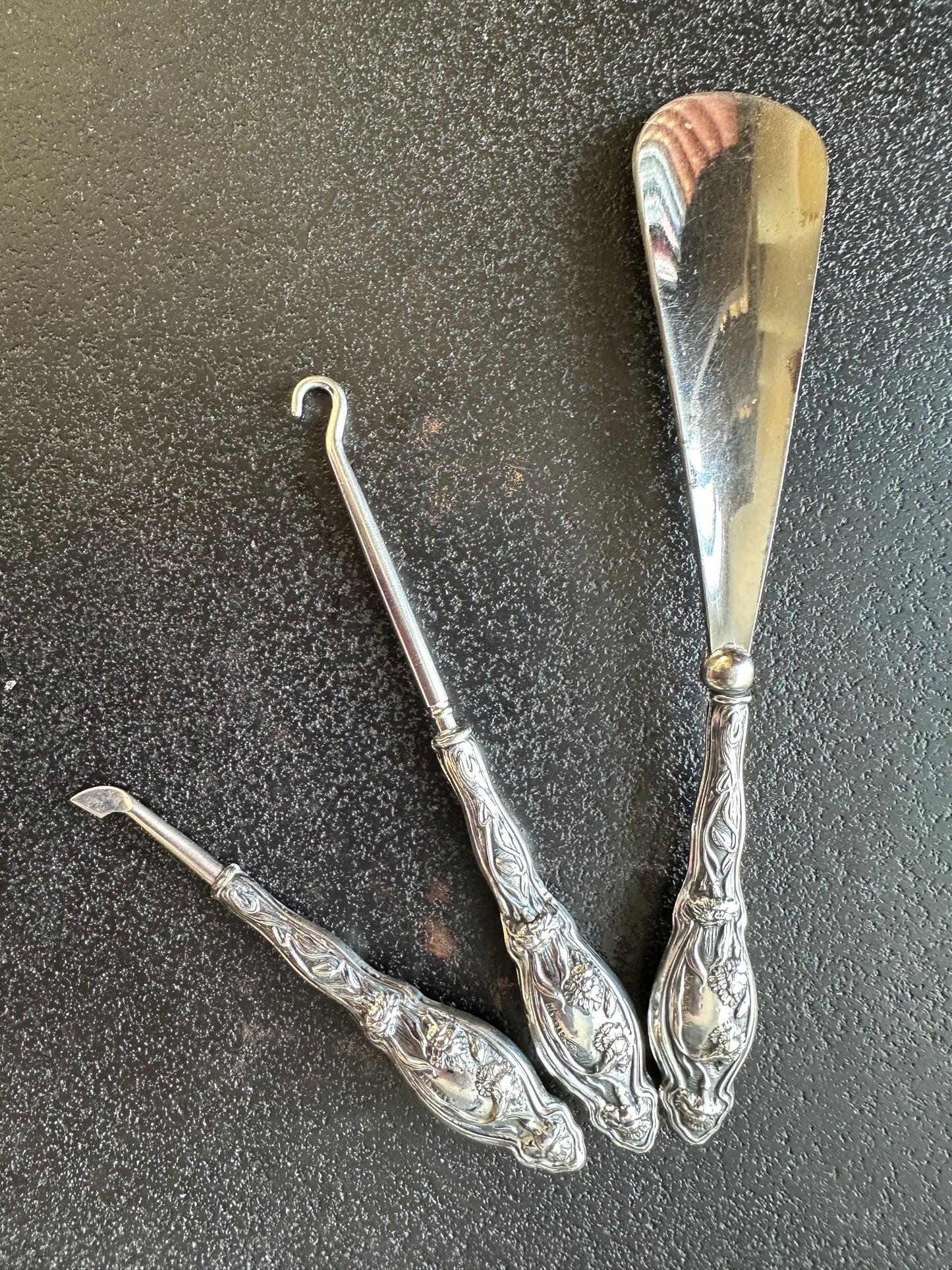 E & J Bass NY Sterling Handled Buttonhook and Vanity Items