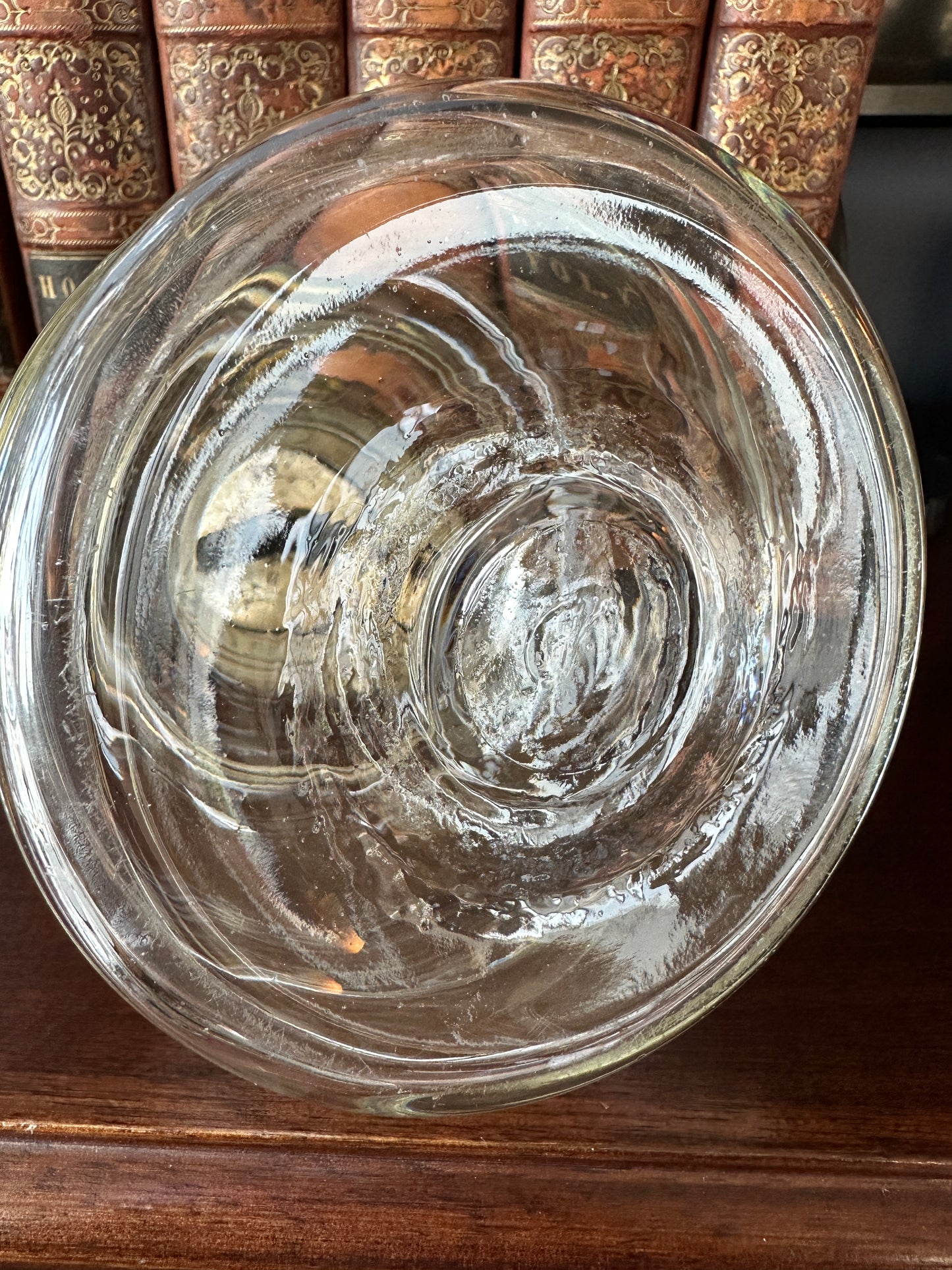 bottom view, antique glass oil lamp