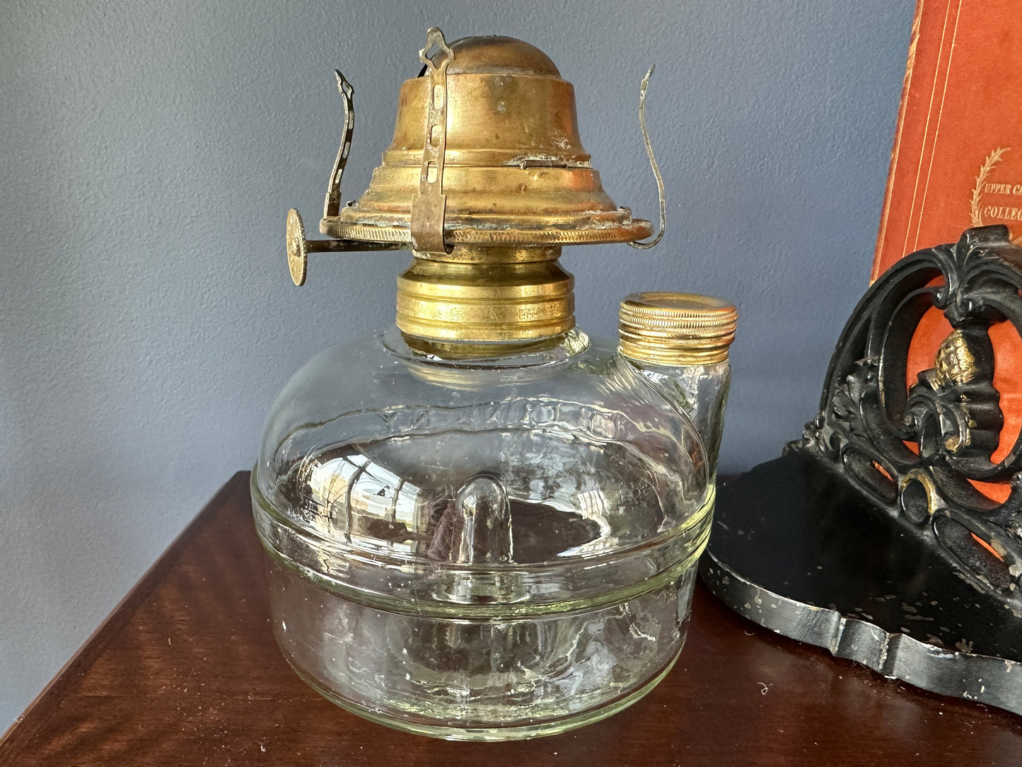 I.P. Frink NY Clear Glass Oil Fount for Library/Hanging Lamp