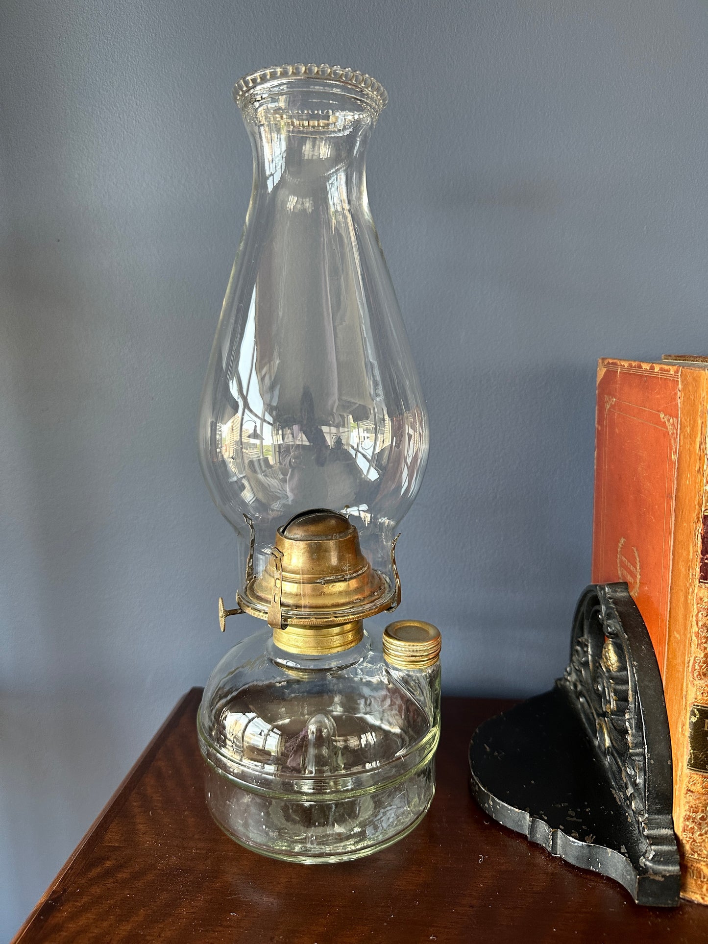 I.P. Frink NY Clear Glass Oil Fount for Library/Hanging Lamp