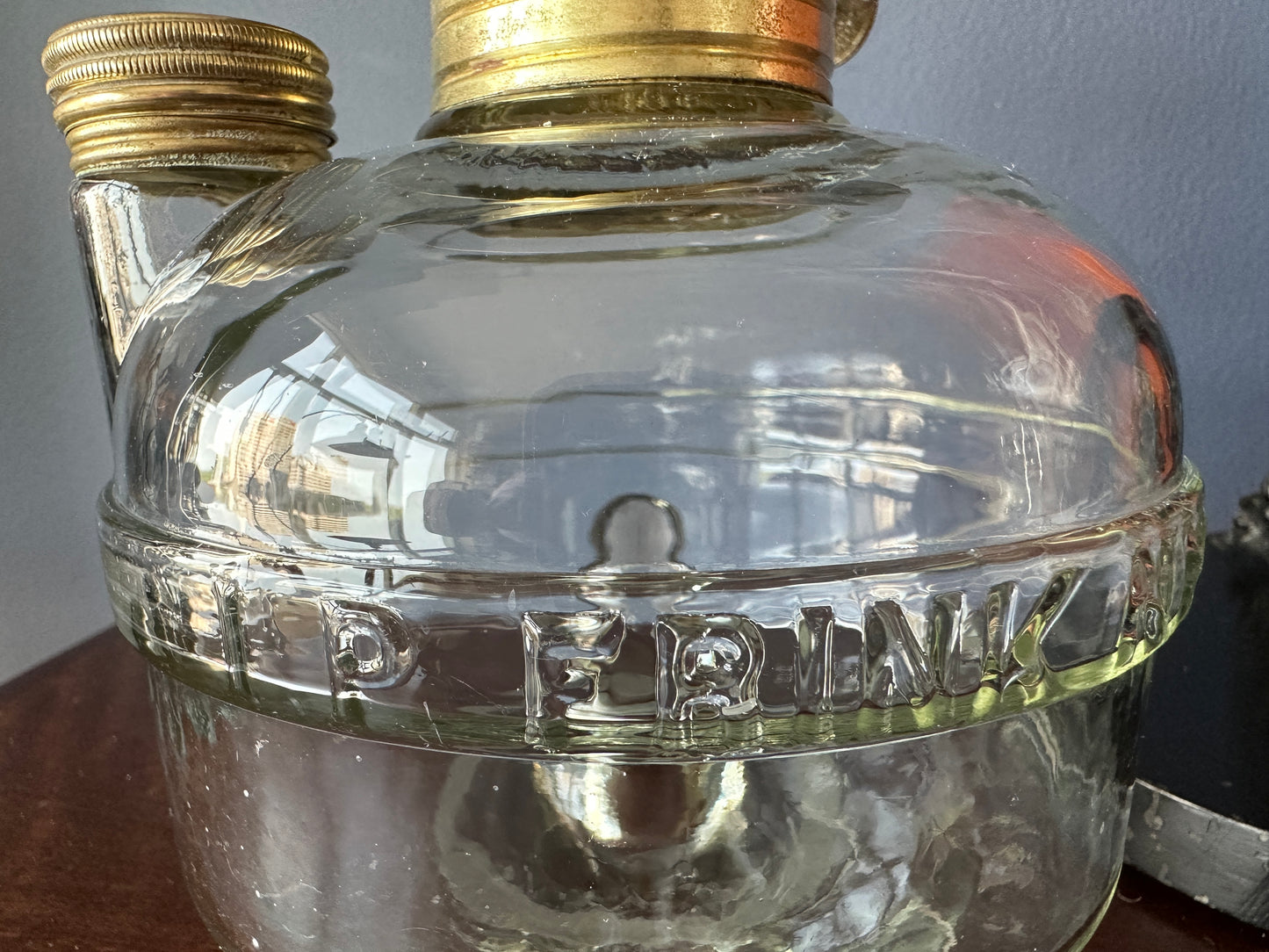 I.P. Frink NY Clear Glass Oil Fount for Library/Hanging Lamp