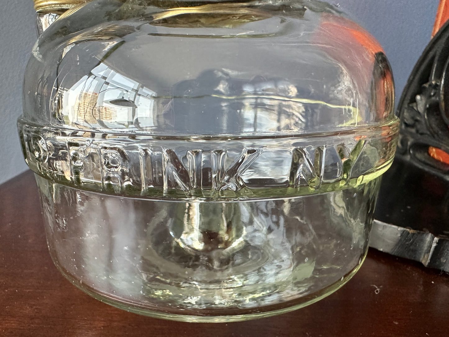 I.P. Frink NY Clear Glass Oil Fount for Library/Hanging Lamp