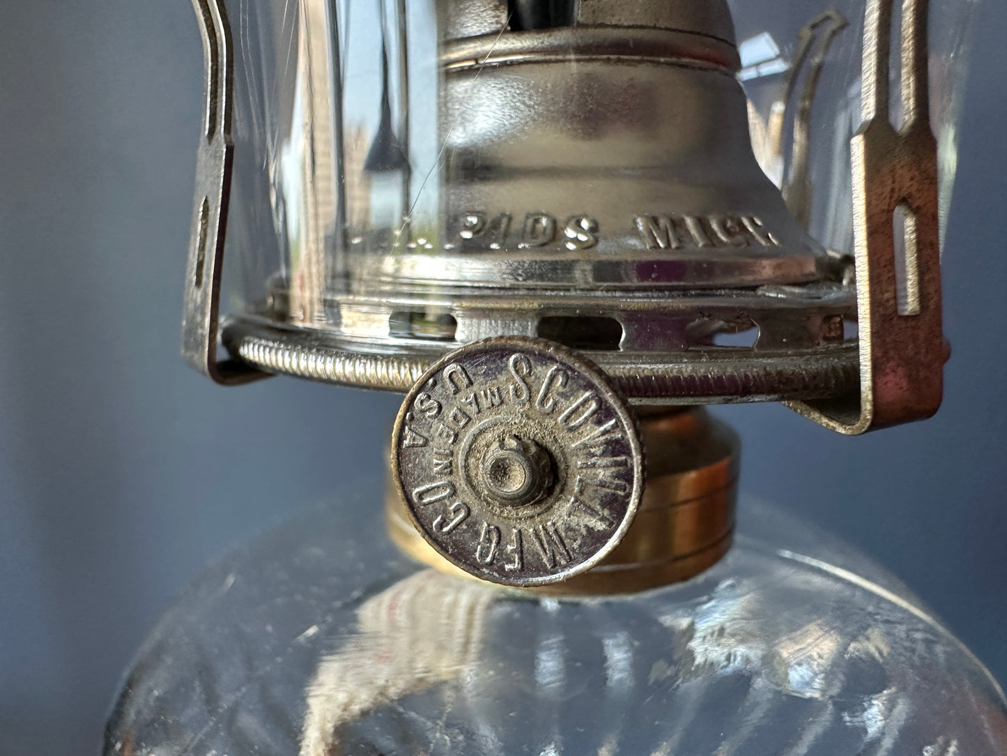 Prism Patterned Pressed Glass Pedestal Oil Lamp
