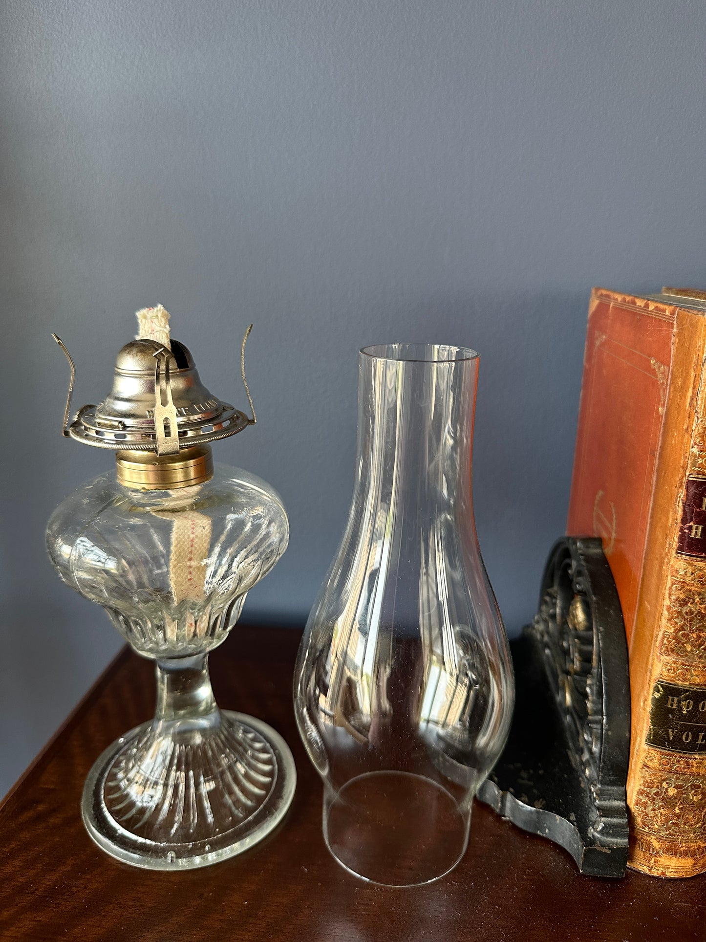 Prism Patterned Pressed Glass Pedestal Oil Lamp