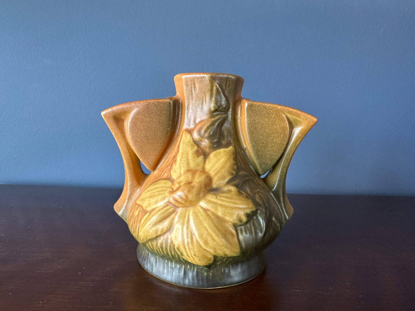 Roseville Art Pottery Clematis Triple Flower Frog