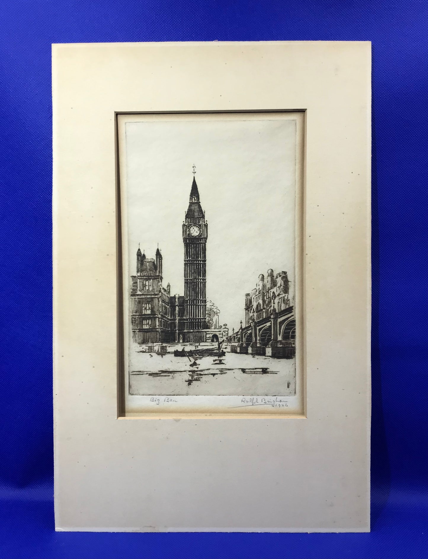 Ralph Bingham; Big Ben; 1926 signed intaglio etching