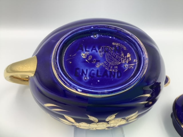 Aladdin Cobalt 3-Cup English China Teapot with Gold Floral Trim