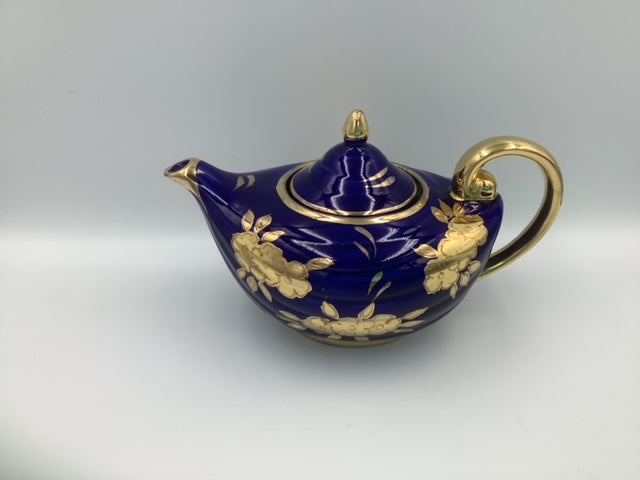Aladdin Cobalt 3-Cup English China Teapot with Gold Floral Trim