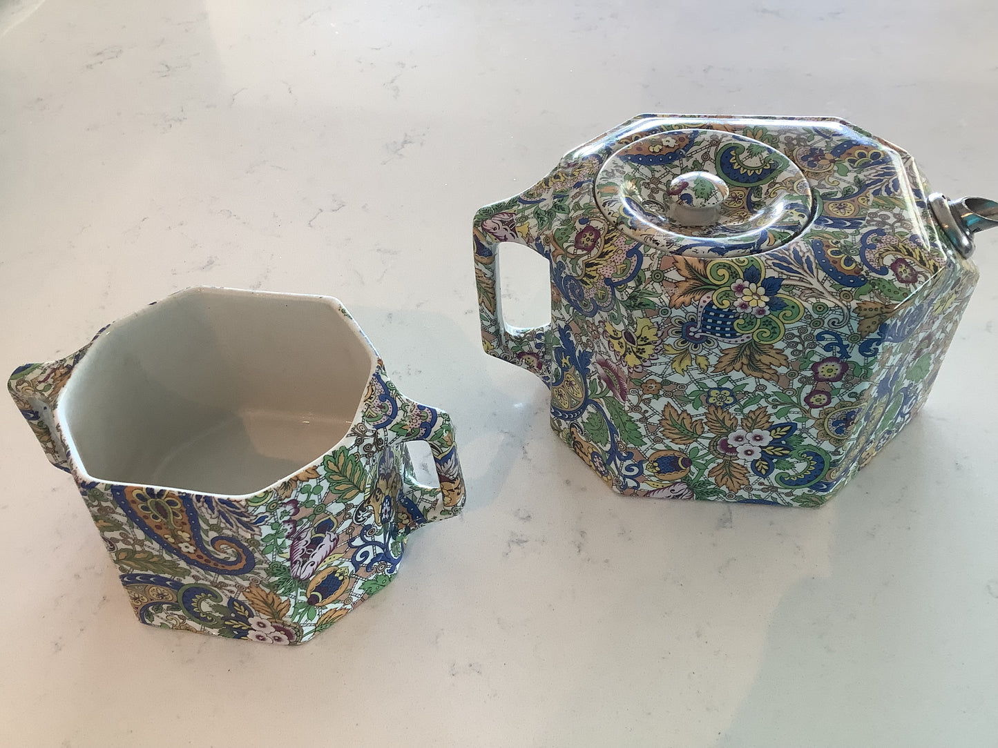 Royal Winton Grimwades Blue Paisley Ivory Pattern Tea Set