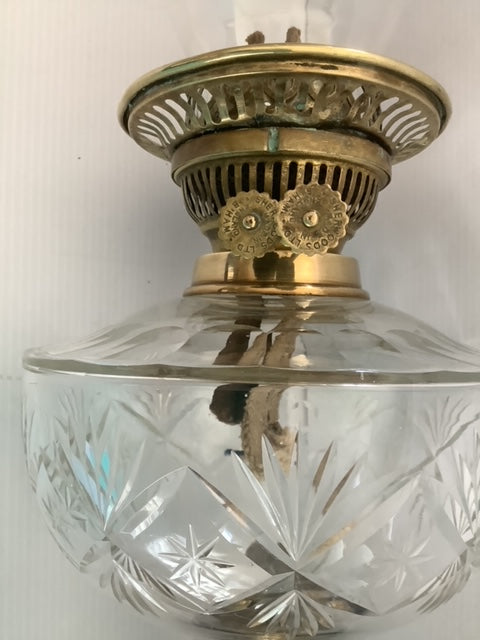Cut Glass, Brass, and Ceramic Duplex Oil Lamp