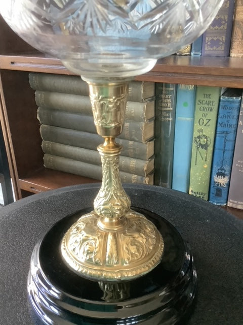 Cut Glass, Brass, and Ceramic Duplex Oil Lamp