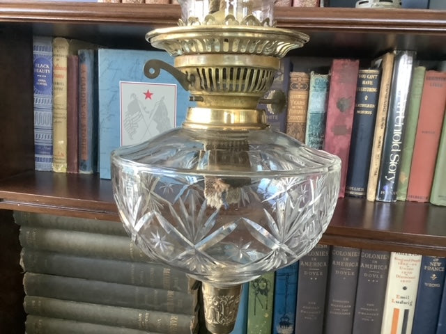 Cut Glass, Brass, and Ceramic Duplex Oil Lamp