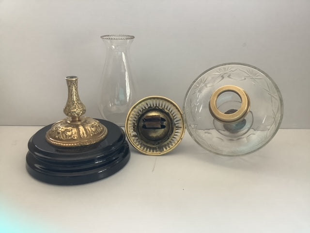 Cut Glass, Brass, and Ceramic Duplex Oil Lamp