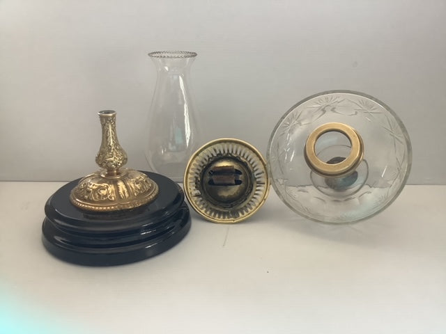 Cut Glass, Brass, and Ceramic Duplex Oil Lamp