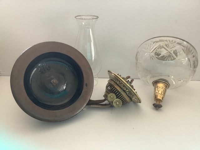 Cut Glass, Brass, and Ceramic Duplex Oil Lamp