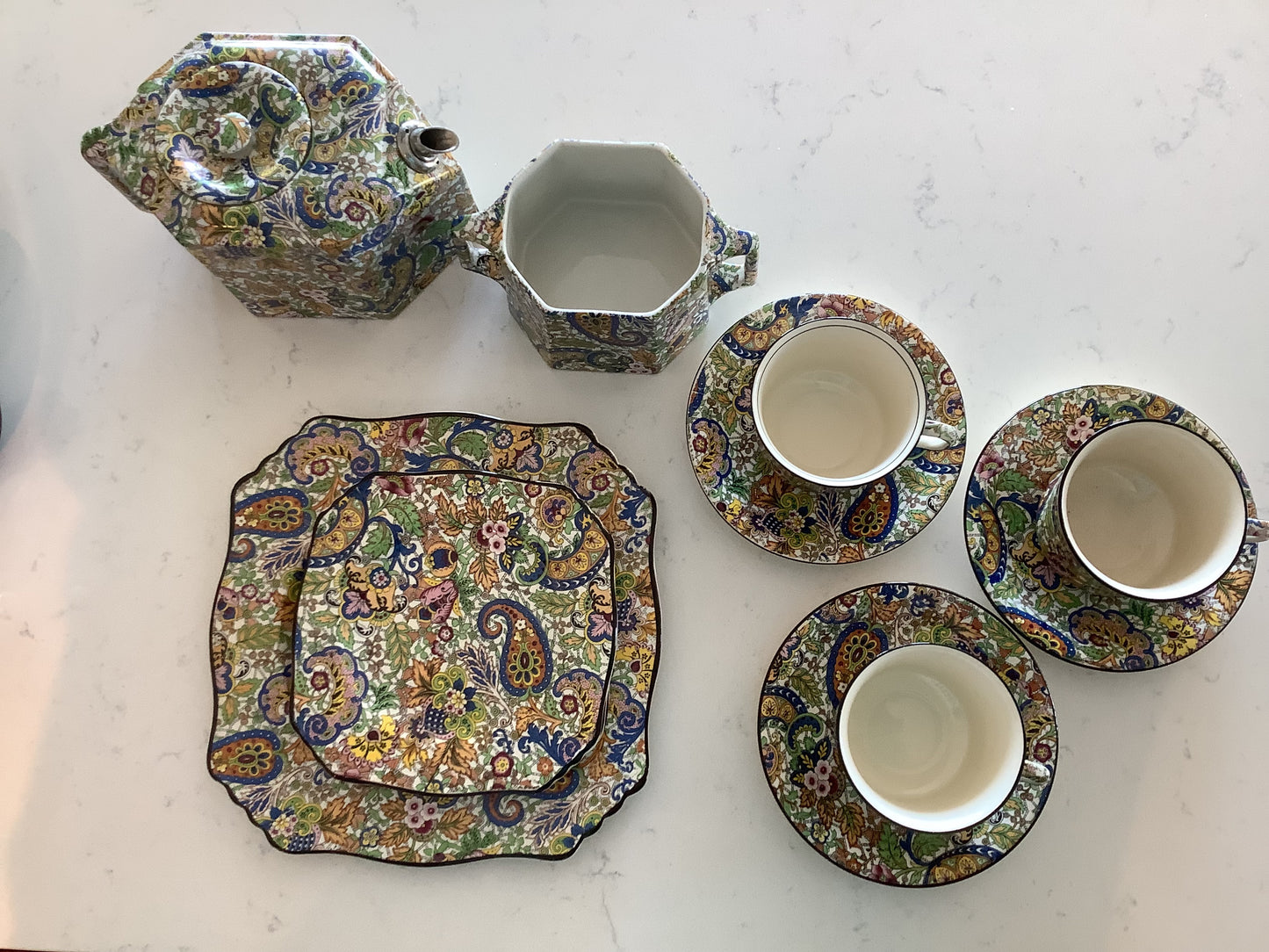 Royal Winton Grimwades Blue Paisley Ivory Pattern Tea Set