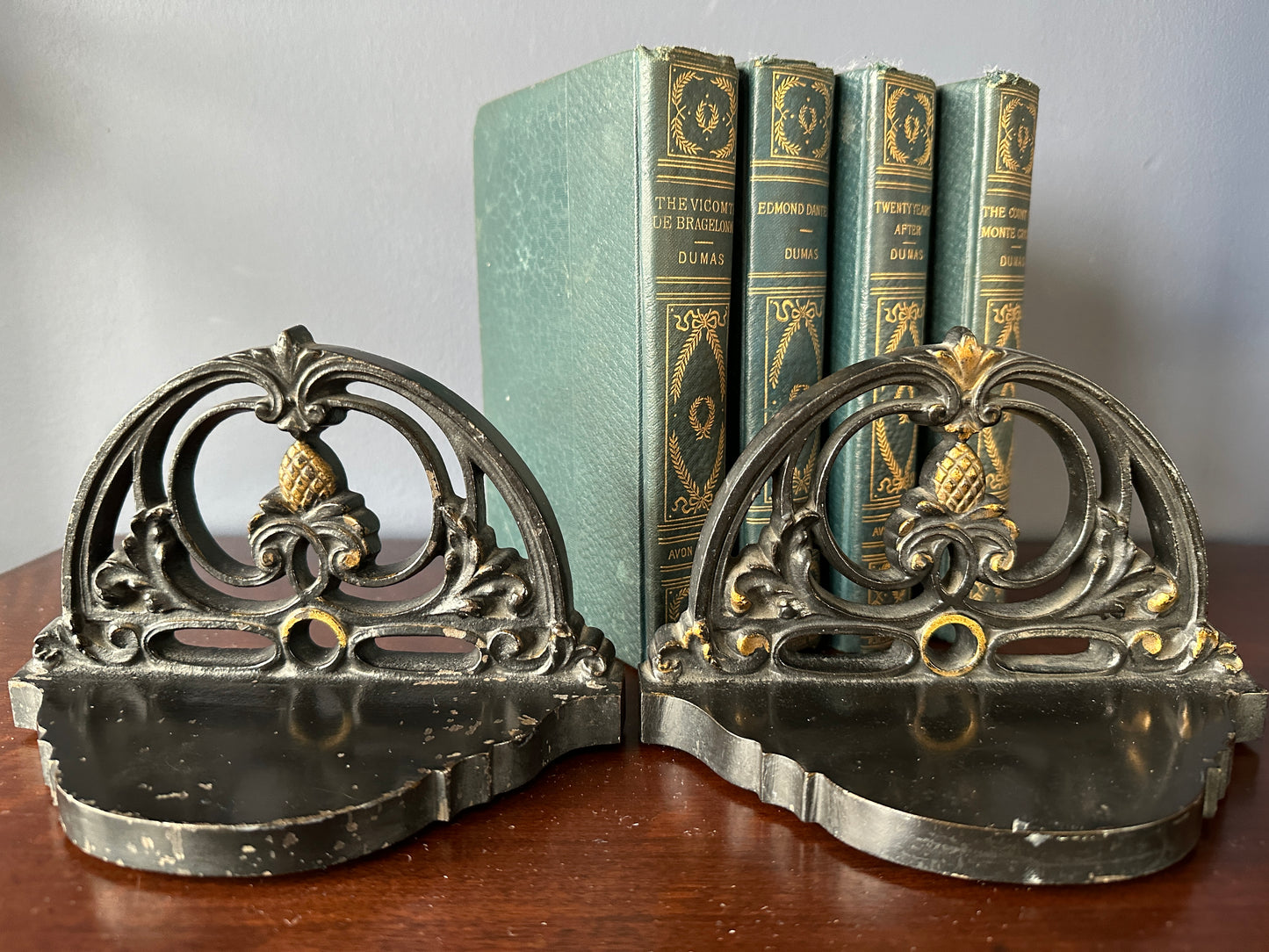 Bradley & Hubbard Bookends with Floral & Pineapple Motif
