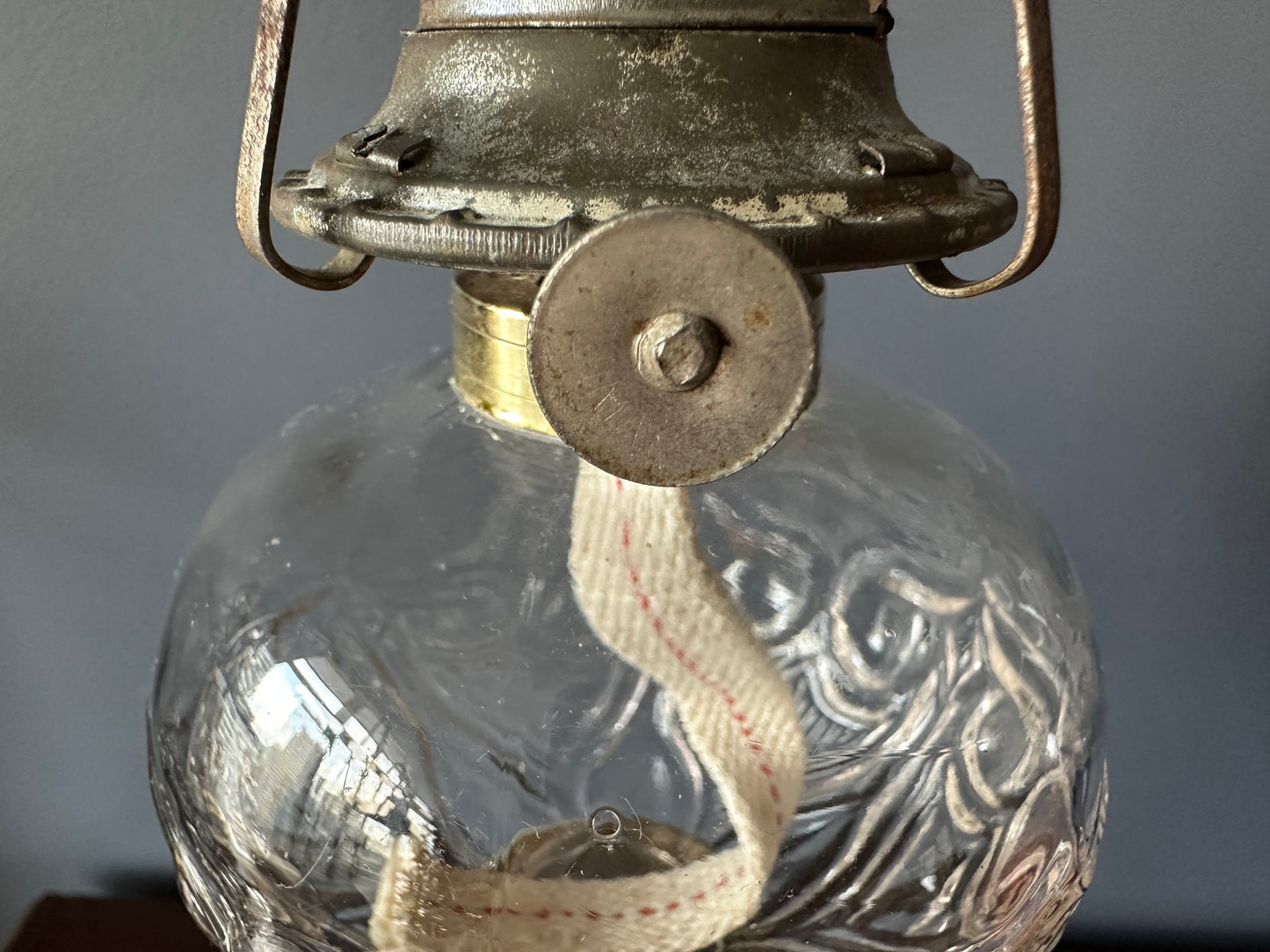 Brass Candlestick and Glass Owl and Shield Oil Lamp