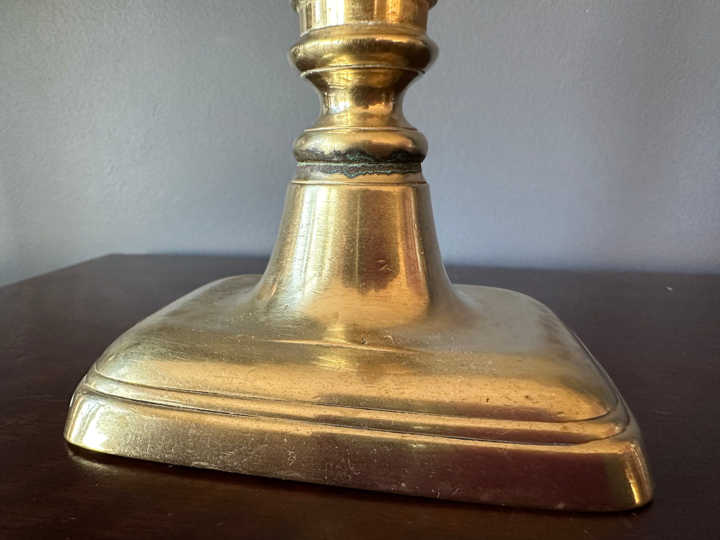 Brass Candlestick and Glass Peg Oil Lamp