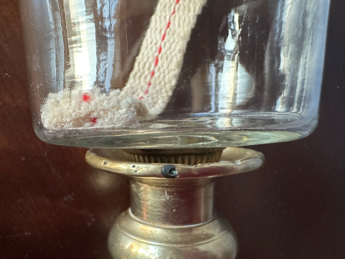 Brass Candlestick and Glass Peg Oil Lamp