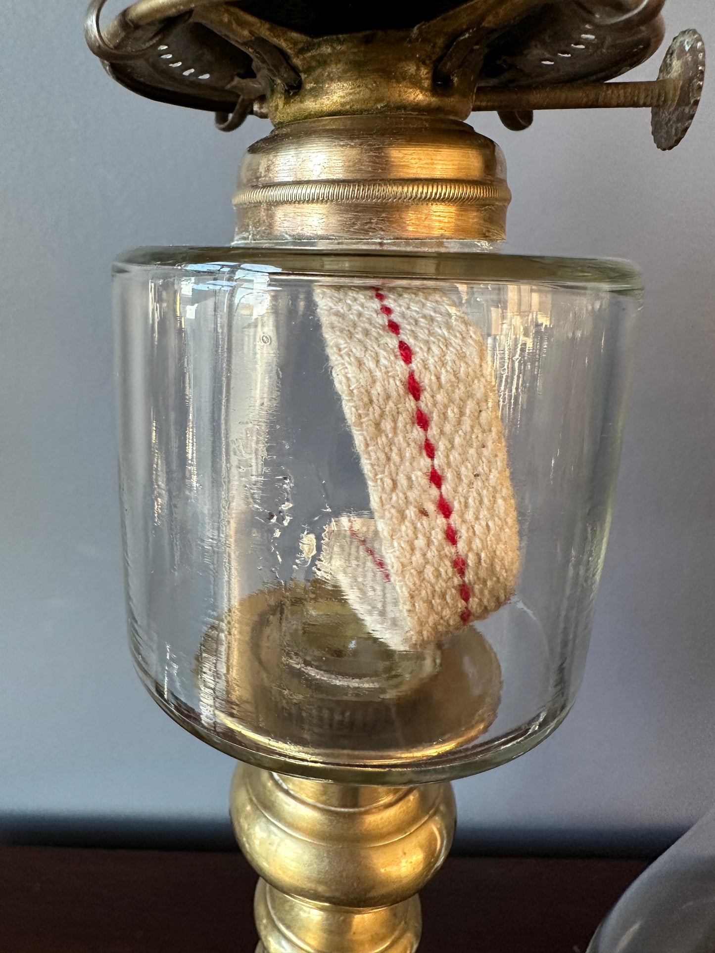 Brass Candlestick and Glass Peg Oil Lamp