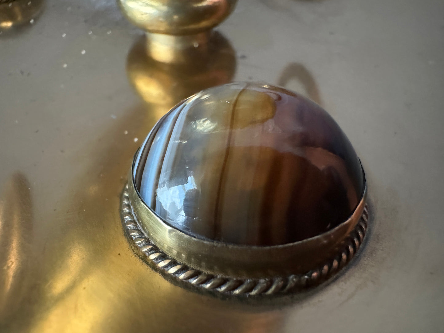 Brass & Agate Spherical Desk Inkwell