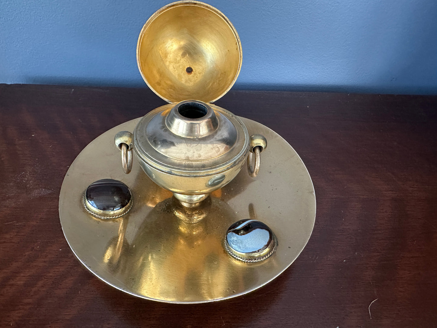 Brass & Agate Spherical Desk Inkwell