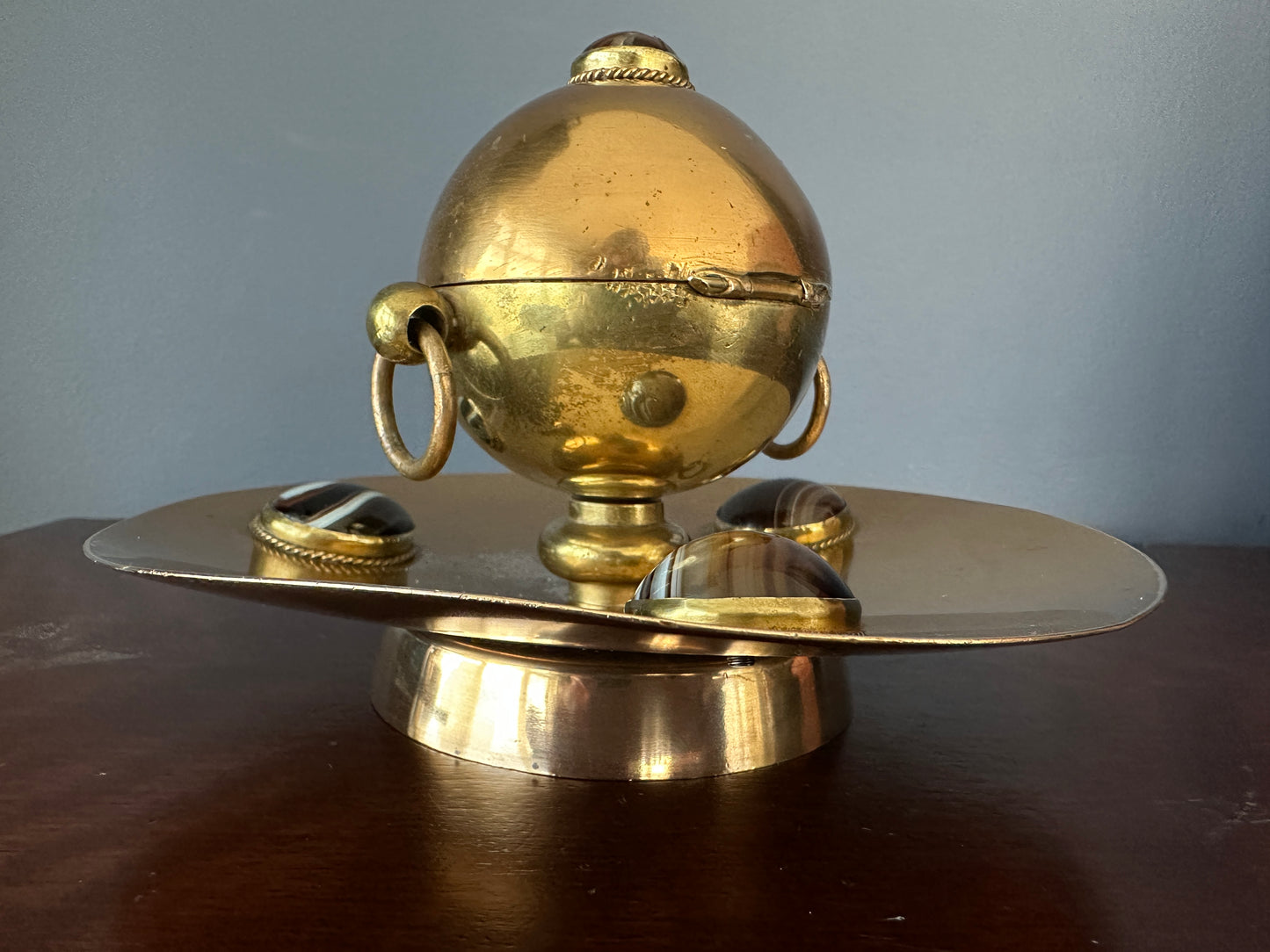Brass & Agate Spherical Desk Inkwell