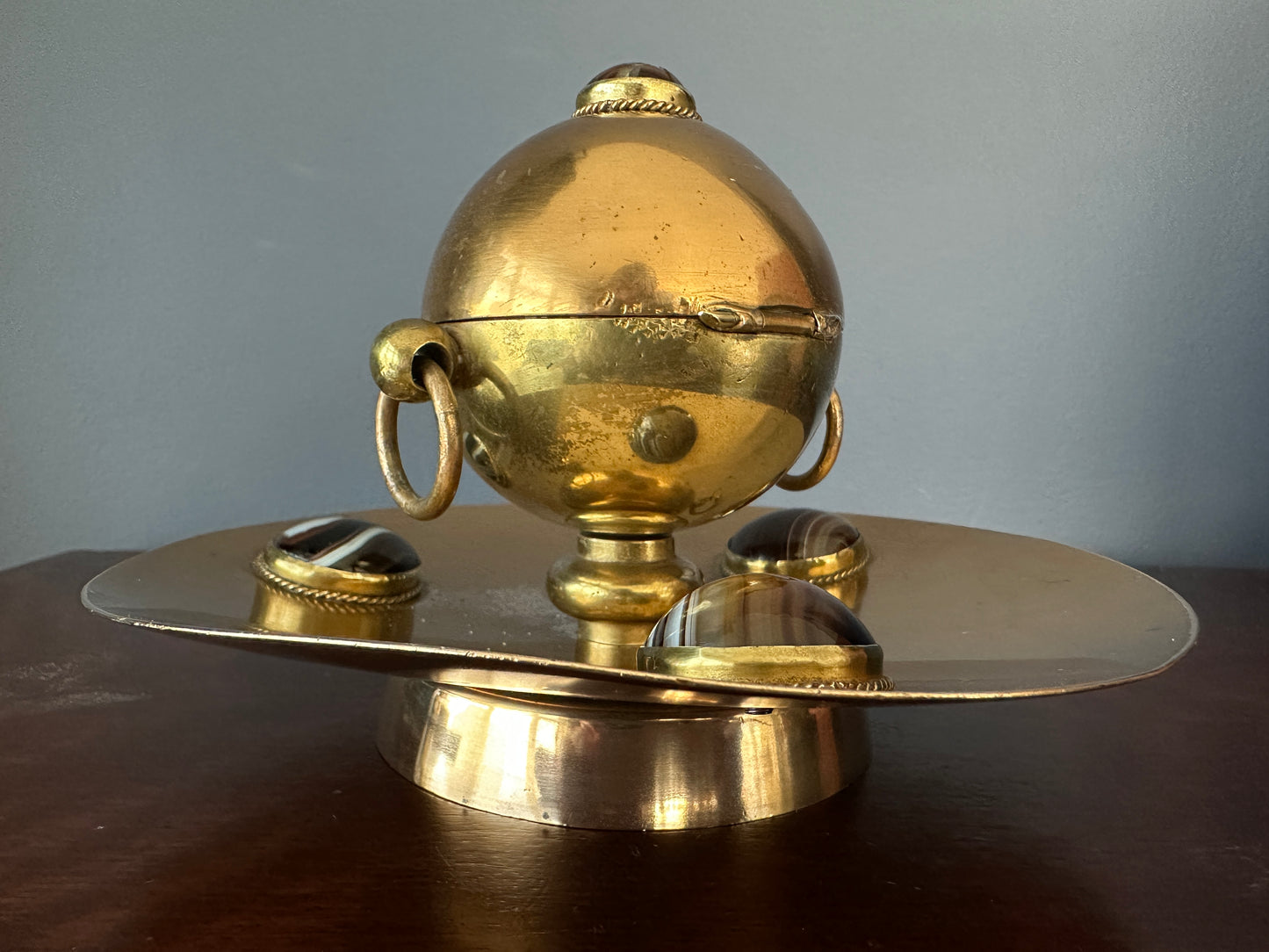 Brass & Agate Spherical Desk Inkwell
