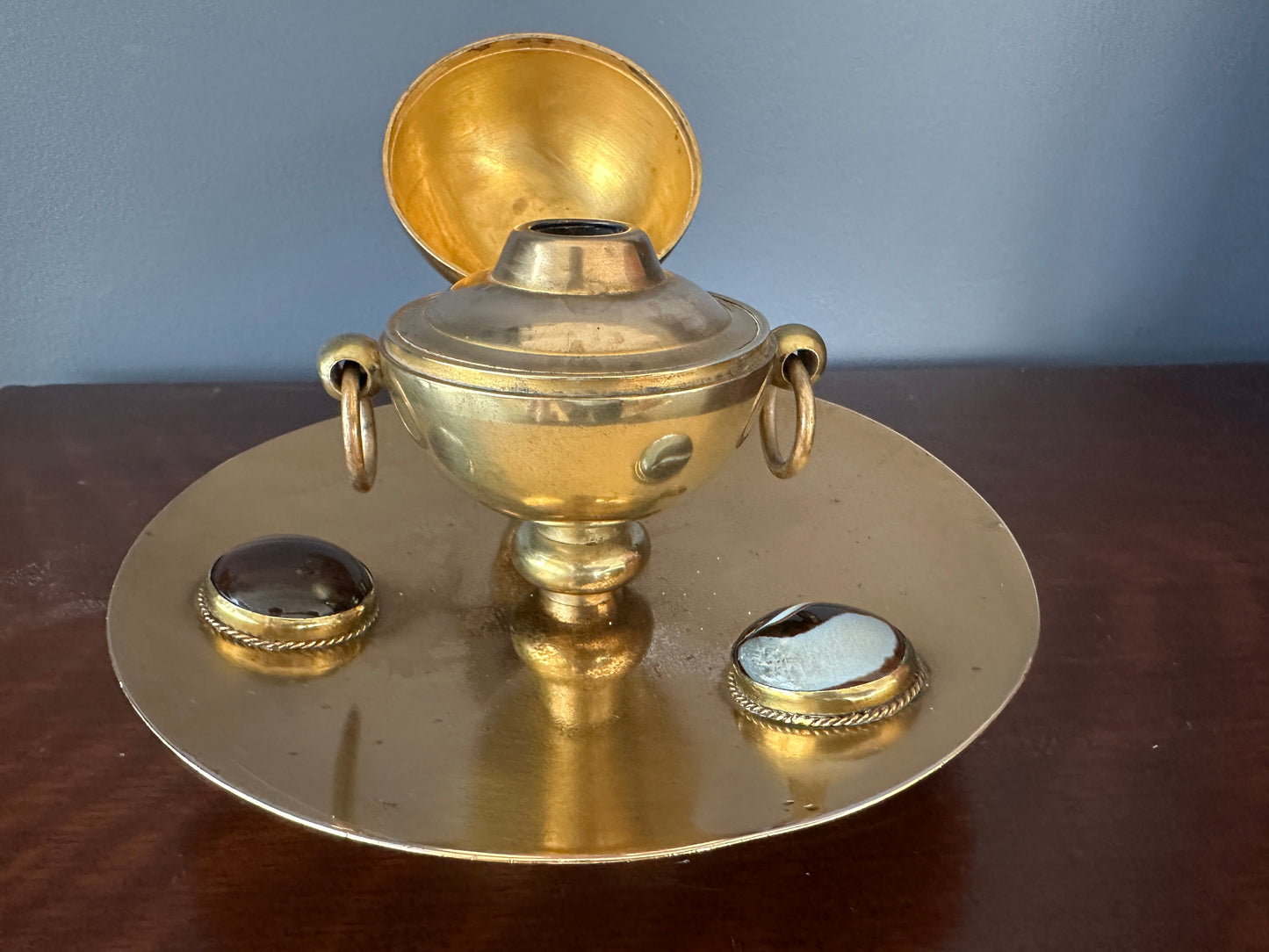 Brass & Agate Spherical Desk Inkwell