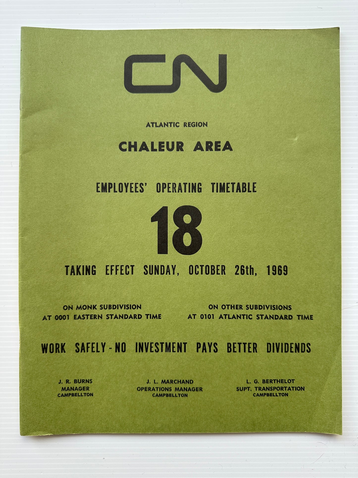 Canadian National Railways (CNR) Employees' Operating Timetable - Atlantic Region - Chaleur Area - Oct 1969, #18