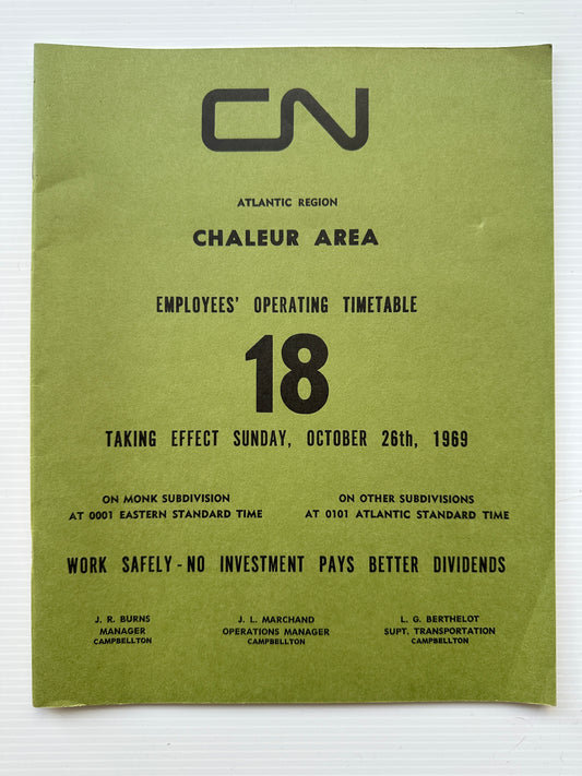Canadian National Railways (CNR) Employees' Operating Timetable - Atlantic Region - Chaleur Area - Oct 1969, #18
