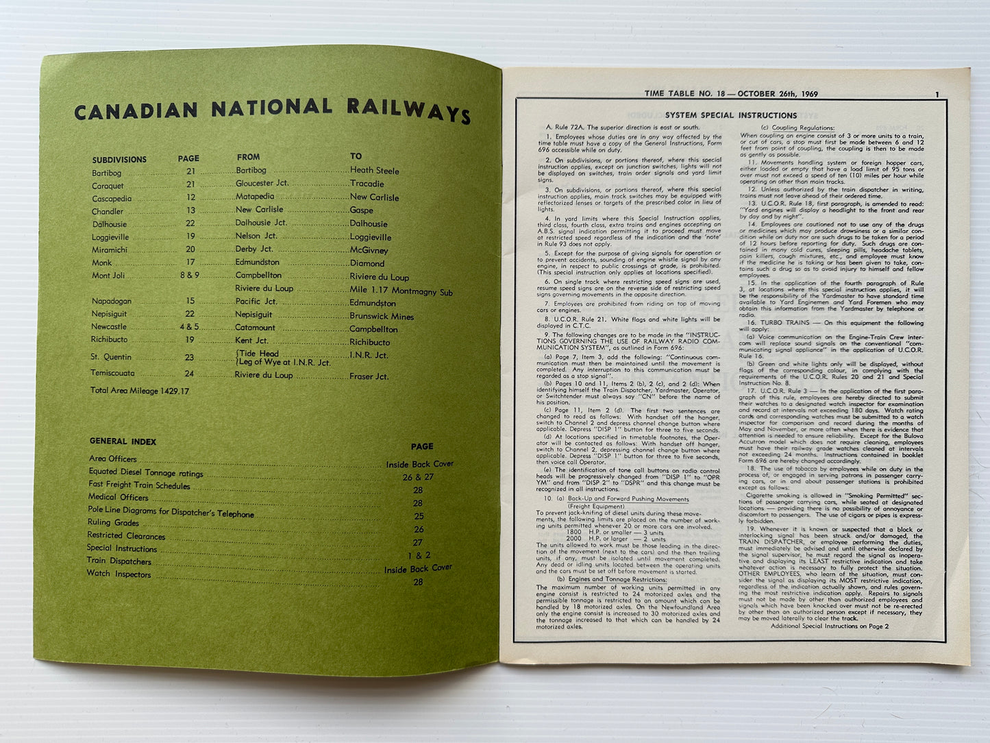Canadian National Railways (CNR) Employees' Operating Timetable - Atlantic Region - Chaleur Area - Oct 1969, #18