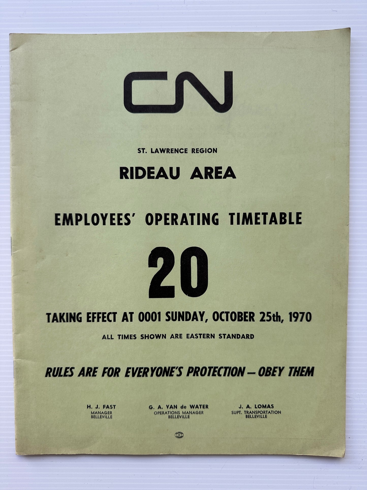 Canadian National Railways (CNR) Employees' Operating Timetable - St. Lawrence Region - Rideau Area - October 1970, #20